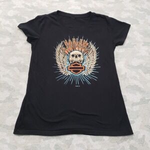 Harley Davidson Top Womens Small Black Short Sleeve Motorcycle